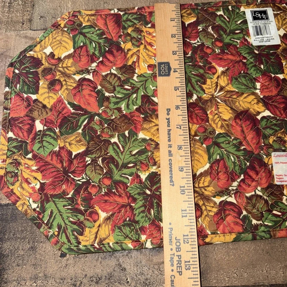 VTG Louisville Saydah Fall Leaves Quilted Placemats Set 4 Cotton Autumn NWT